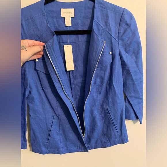 NWT Chicos Blue Linen Zippered Jacket size 00 - Picture 5 of 11